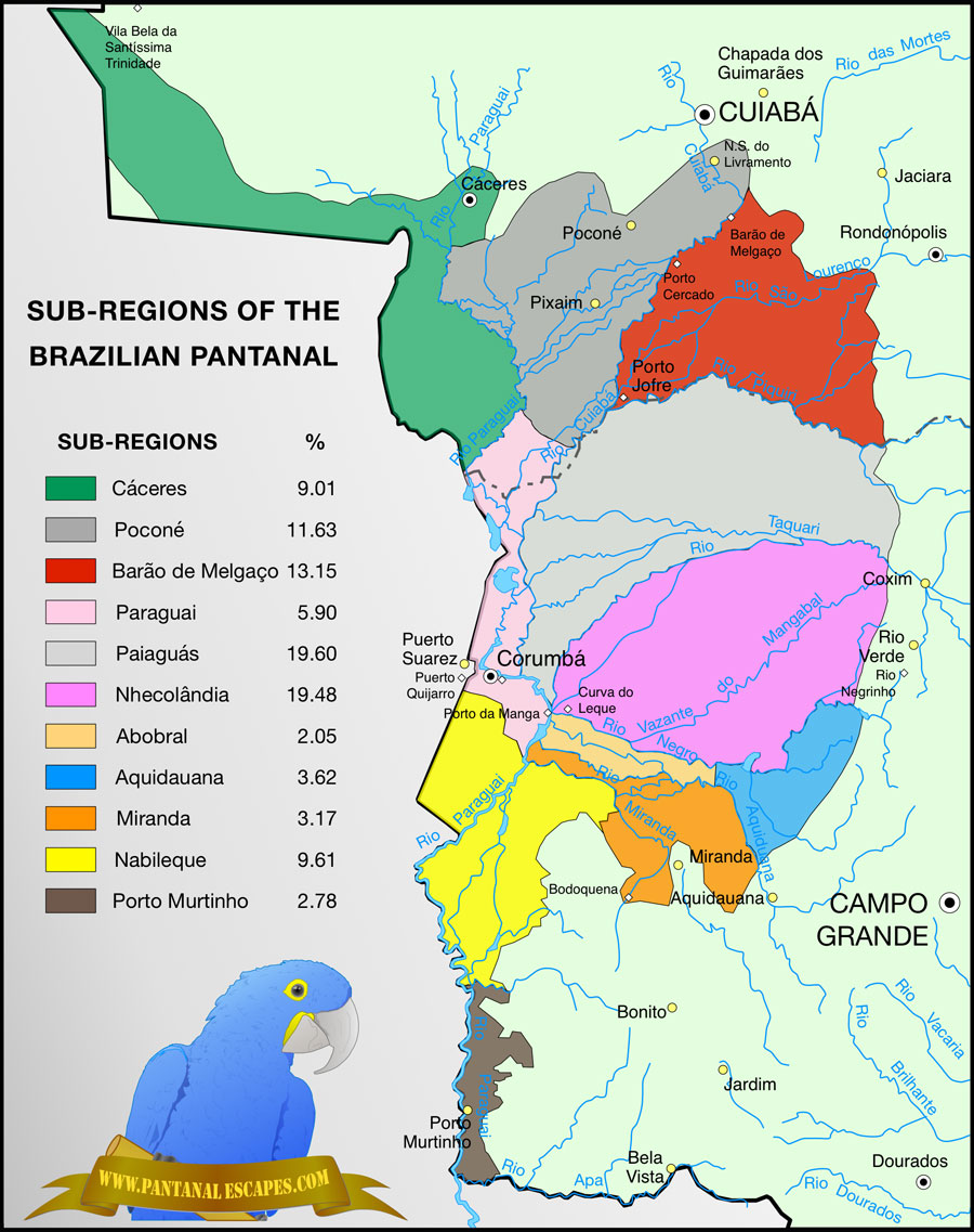 Map showing regions of the Brazilian Pantanal © Pantanal Escapes